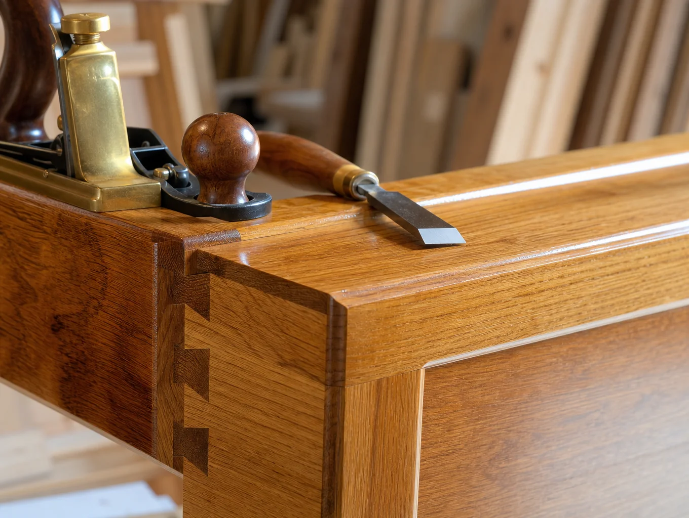 Close-up of precise custom cabinetry joinery and trim work