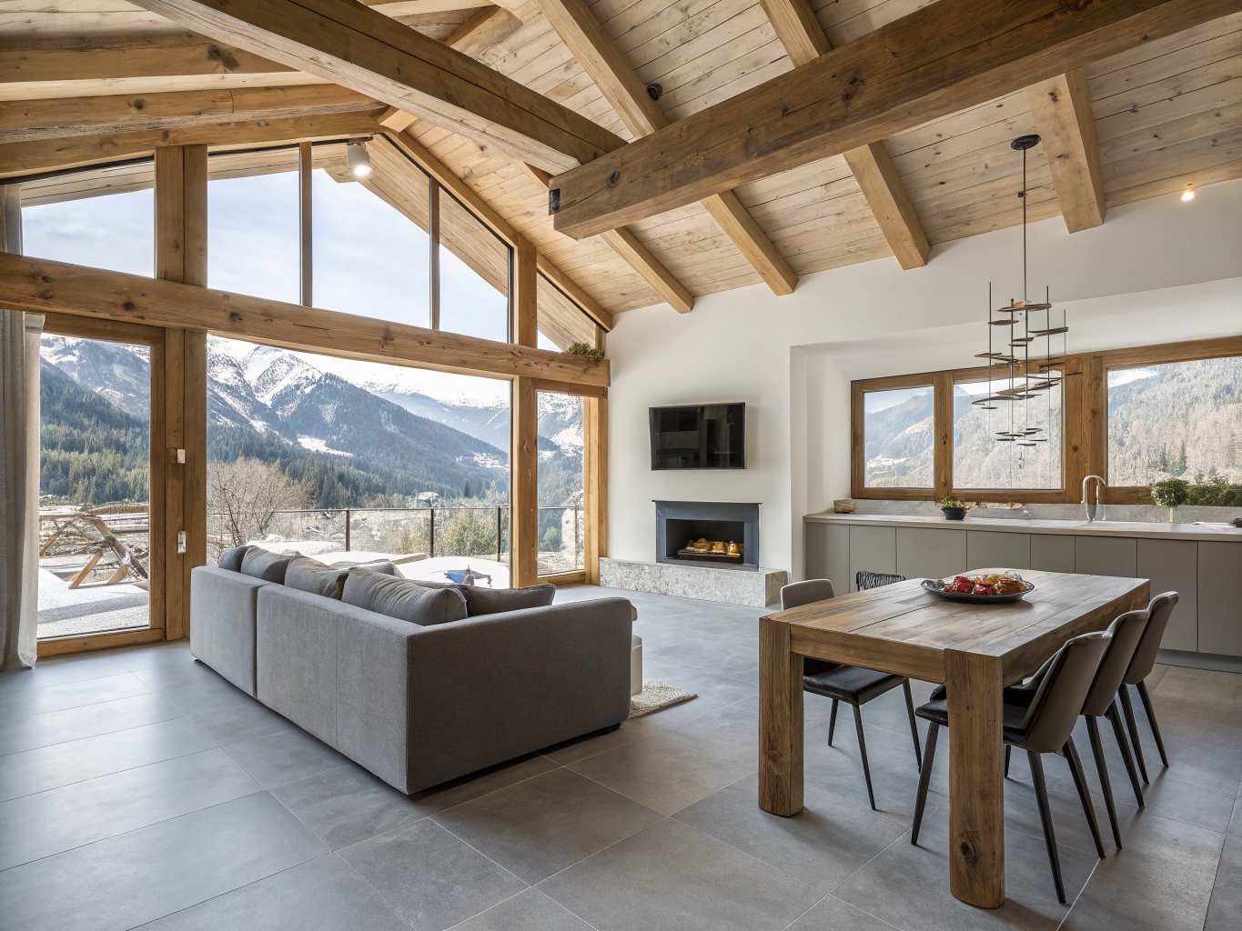 Finished open concept living space renovation, illustrative design concept