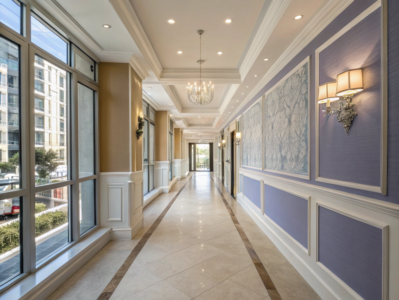 Refined interior layout reconfiguration showing architectural cased openings and trim moldings
