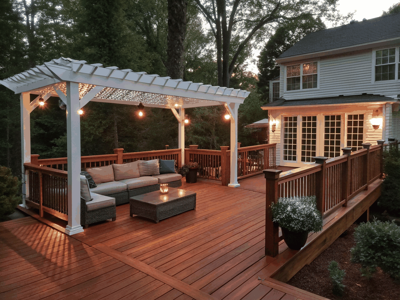 Custom multi-level timber deck built in Woodstock Georgia