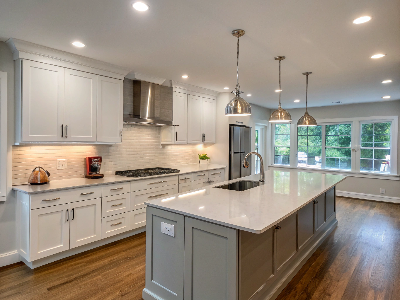 Sunlit kitchen and open living room renovation in Woodstock Georgia